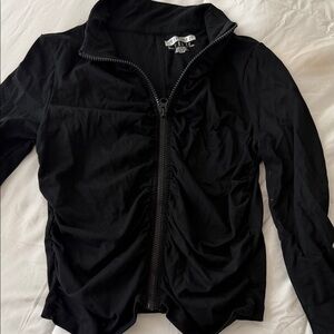Forever 21 Black Ruched Zip-Front Bomber Jacket